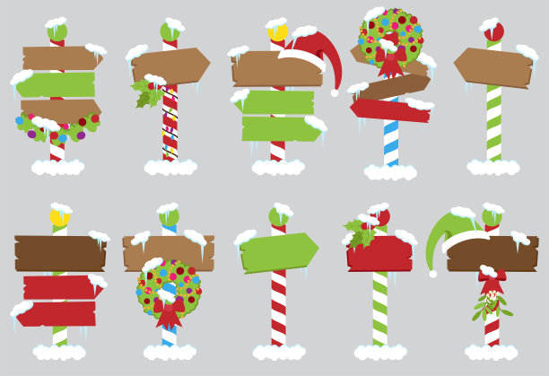 可爱向量收集北极标志或圣诞节和冬季主题标志图片下载