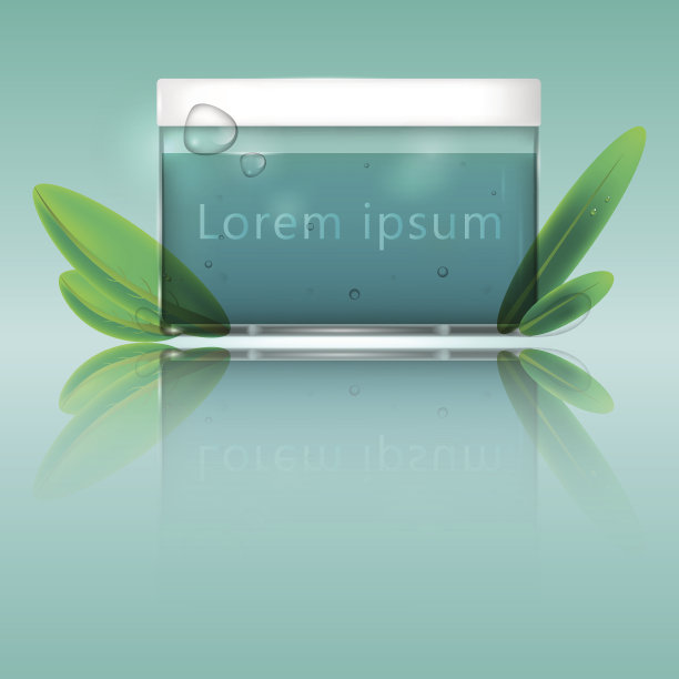 奶油玻璃透明瓶与凝胶从绿色树叶图片下载