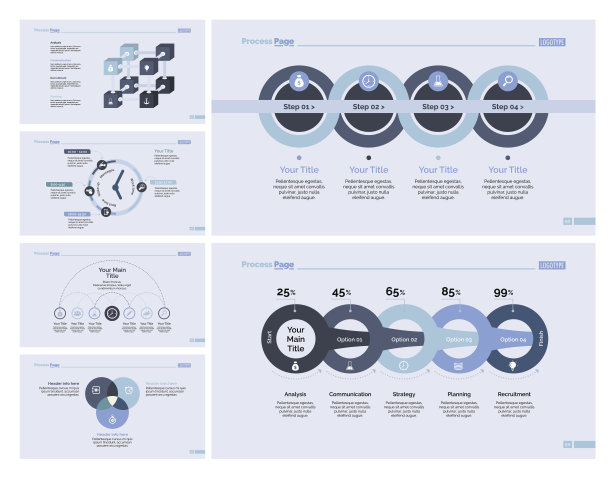 六个工作流程幻灯片模板集图片下载