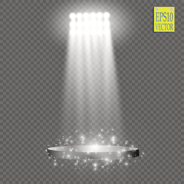 白色矢量聚光灯效果的透明背景。音乐会现场的火花被辉光照亮。体育场投影仪。显示的房间图片下载