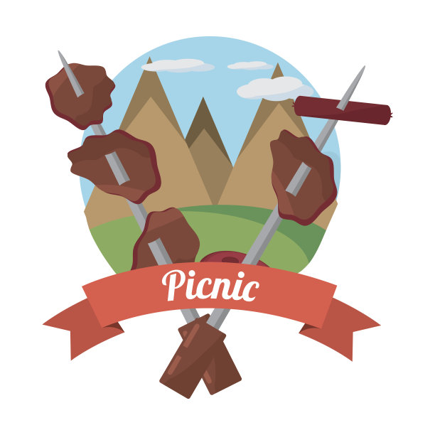 野餐烧烤食物与山的背景图片下载