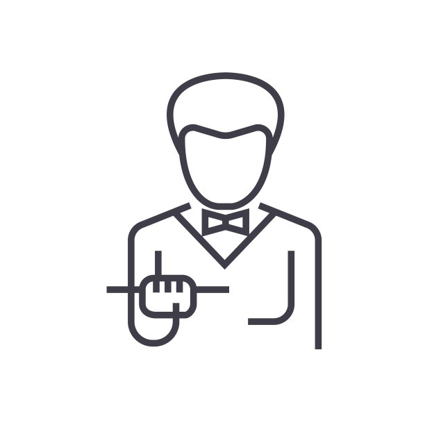 服务员与食物托盘矢量线图标，标志，背景上的插图，可编辑笔画图片下载