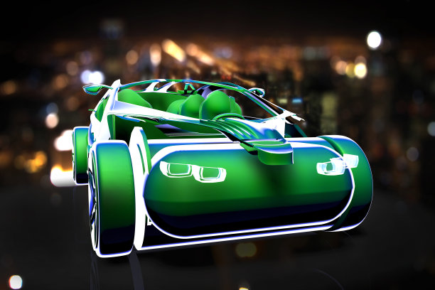 城市中的未来绿色汽车图片下载