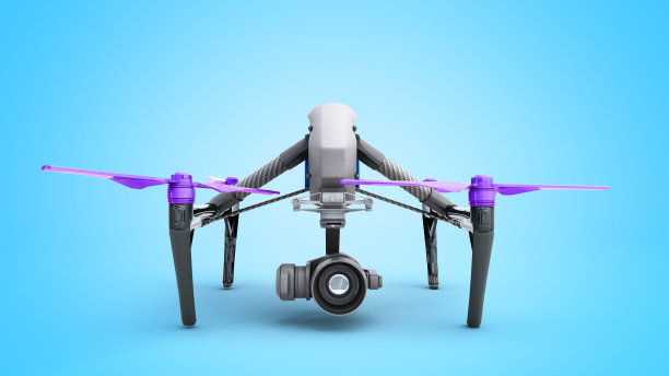 白色无人机四旋翼机与照片相机飞行在蓝天的概念航空电影3d渲染在蓝色图片下载