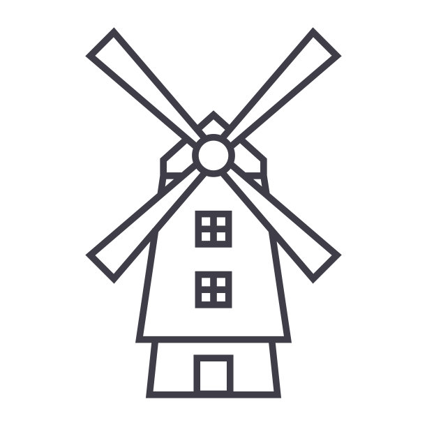 风车，荷兰矢量线图标，标志，插图的背景，可编辑的笔画图片下载