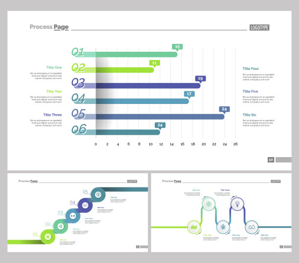 三个研究幻灯片模板集图片下载