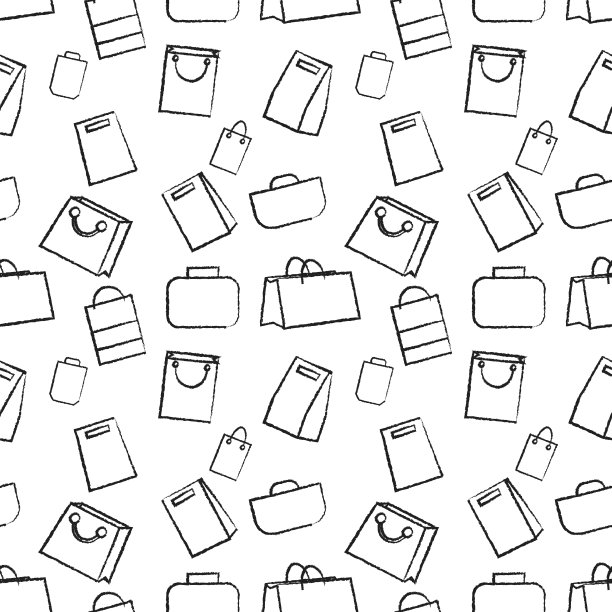 手绘涂鸦素描插图无缝模式的箱包，手袋，离合器。平面设计向量图片下载