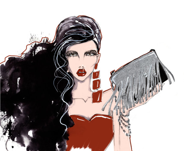 时尚，时髦的女人手里拿着手提包。图片下载