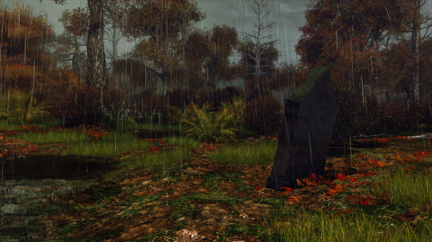 墓碑在秋雨之夜的森林里图片下载