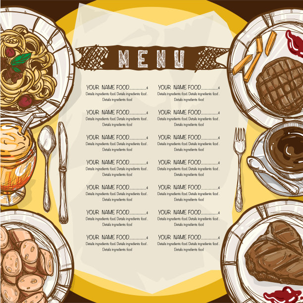 菜单餐厅模板设计手绘图形图片下载