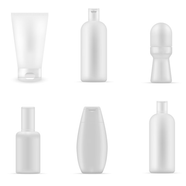 空白化妆包收藏。包装美容产品现实设置孤立在白色背景图片下载