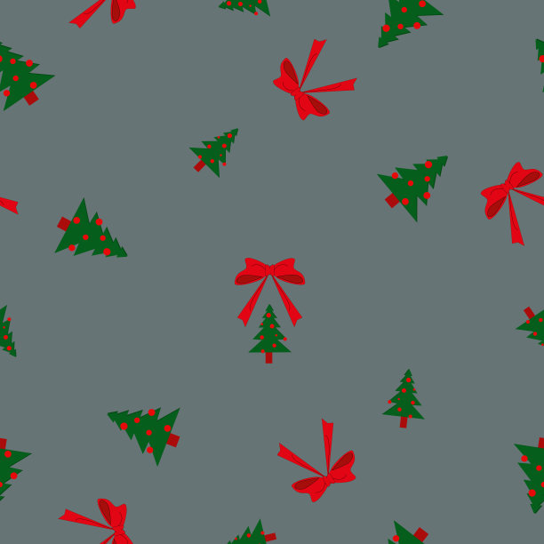 图案圣诞树，球，蝴蝶结在灰色图片下载