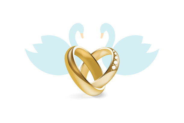 婚礼卡片模板与天鹅。图片下载