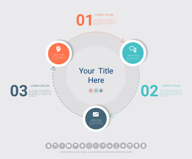 商业圈信息图表模板，三步或三步选择，通过图表和图表沟通数据，使事实和统计数据更有趣，使数据驱动的论点更容易理解。图片下载