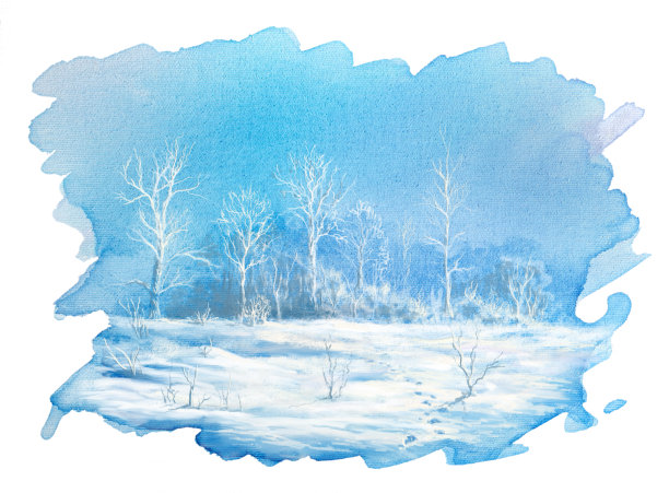 冬天的风景，油画图片下载