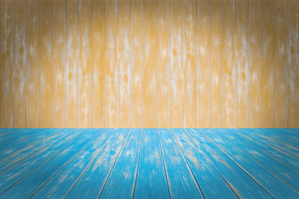 蓝色地板和橙色墙壁木材纹理背景图片下载