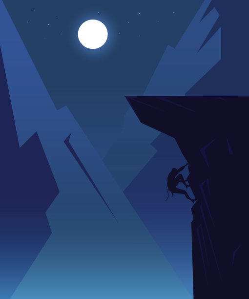漆黑的夜晚，山上出现了攀登者的身影图片下载