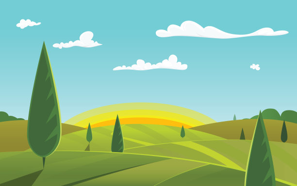 绿色景观与日出素材图片