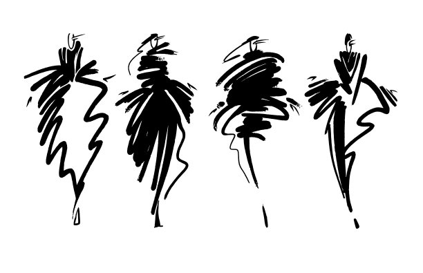 手绘时尚模特草图，程式化的轮廓插画矢量图图片下载