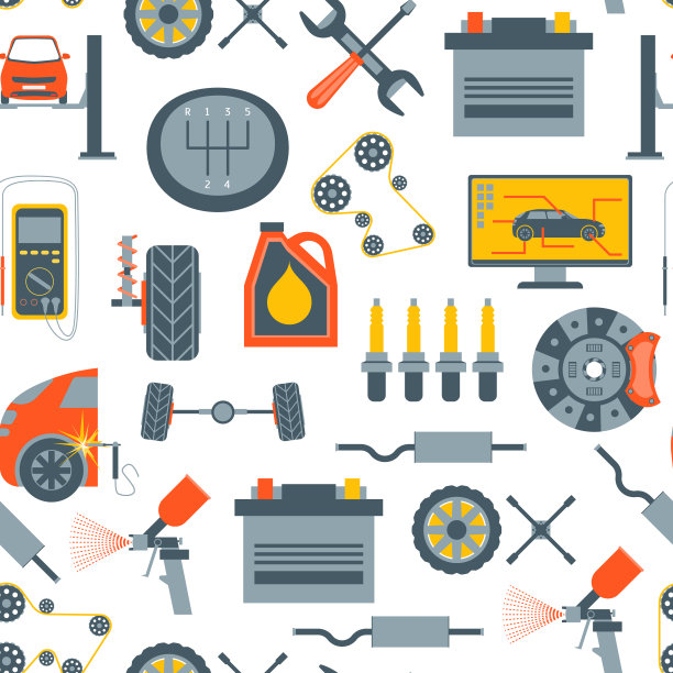卡通汽车服务背景图案上的白色。向量图片下载