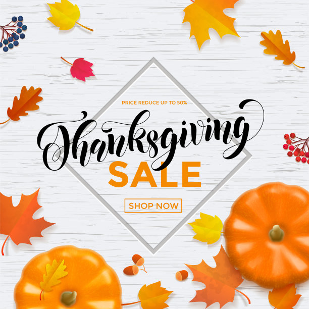 感恩节秋天销售海报秋天折扣优惠商店提供矢量网络横幅图片下载