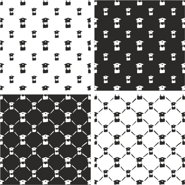 学生毕业生或大学毕业生阿凡达手绘大&小无缝模式集图片下载