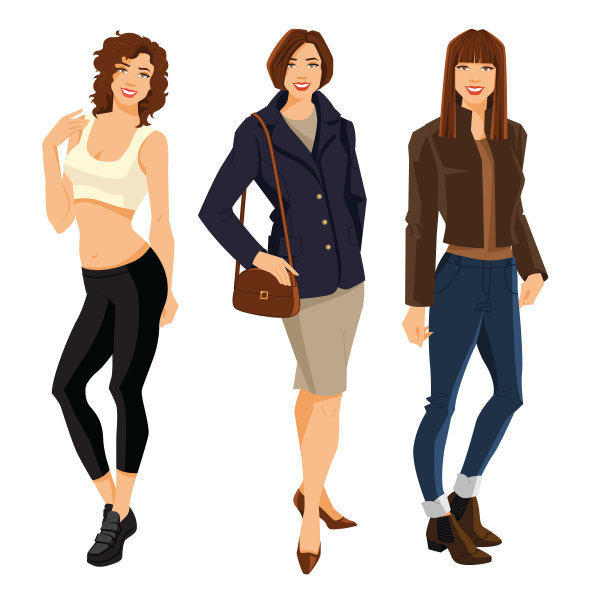 矢量插图的年轻妇女在不同的衣服。图片下载