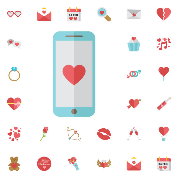 白色背景上的移动心形象征爱或健康概念图标图片下载