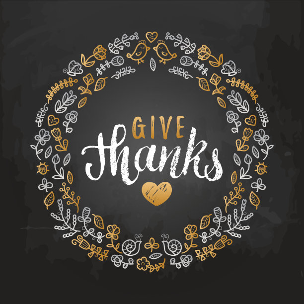 矢量插图与给予感谢字母在树叶框架。邀请或节日贺卡模板。图片下载