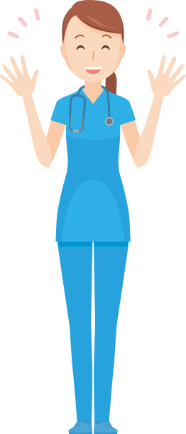 一幅插图是一个戴着蓝色磨砂膏的护士正张开手笑着图片下载