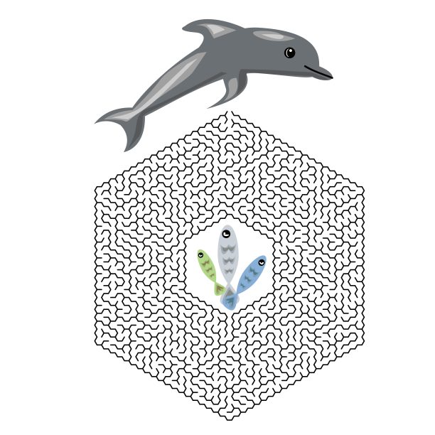 迷宫游戏的儿童与海豚和鱼图片下载