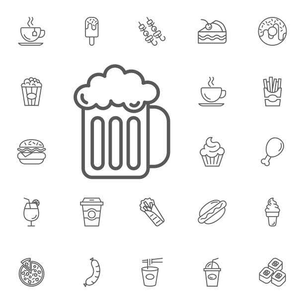 啤酒图标。快餐矢量线图标的简单设置。图片下载