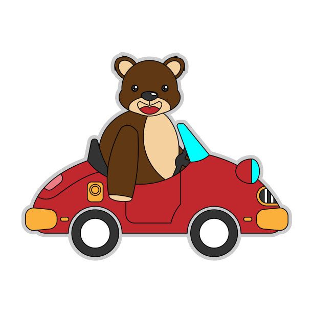小熊骑着卡通汽车图片下载