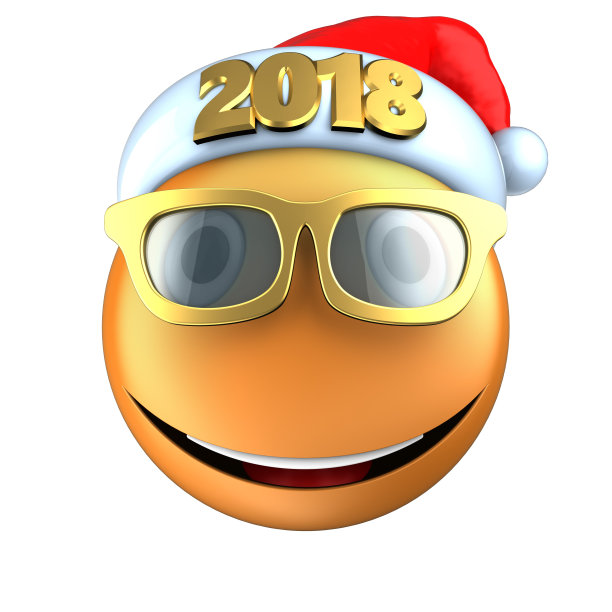 3d橙色表情微笑与2018圣诞帽图片下载