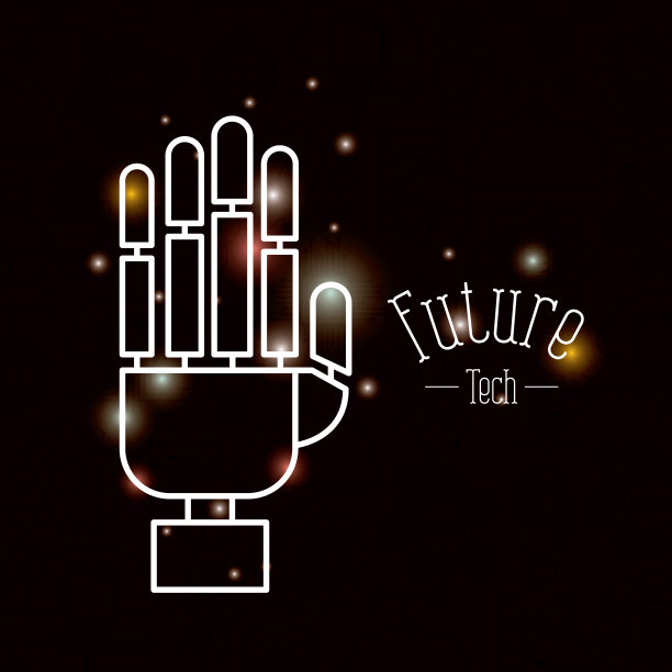 颜色深棕色的背景与明亮的剪影机器人手未来科技图片下载