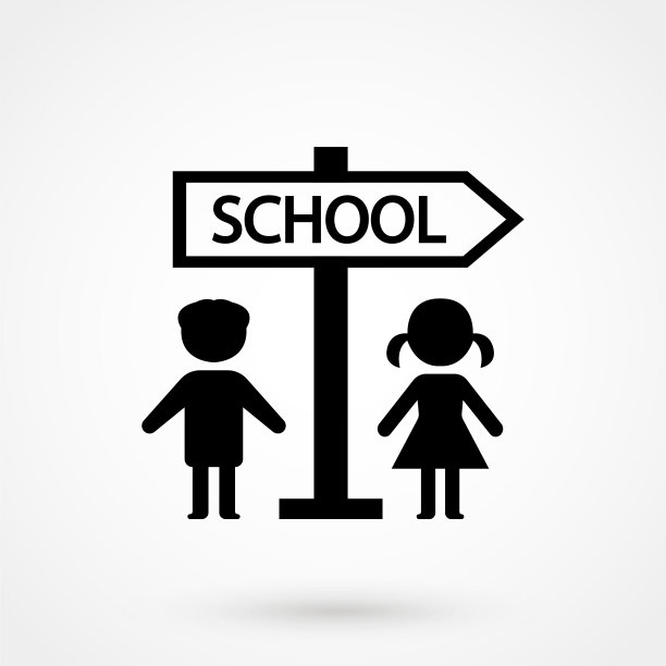 男学生和女学生去学校路标图标上的白色背景图片下载