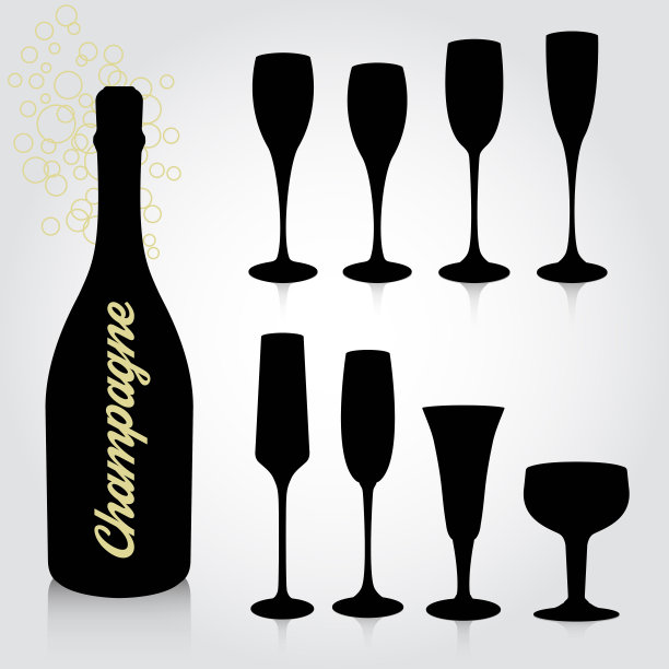 一套瓶子和香槟杯的插图图片下载