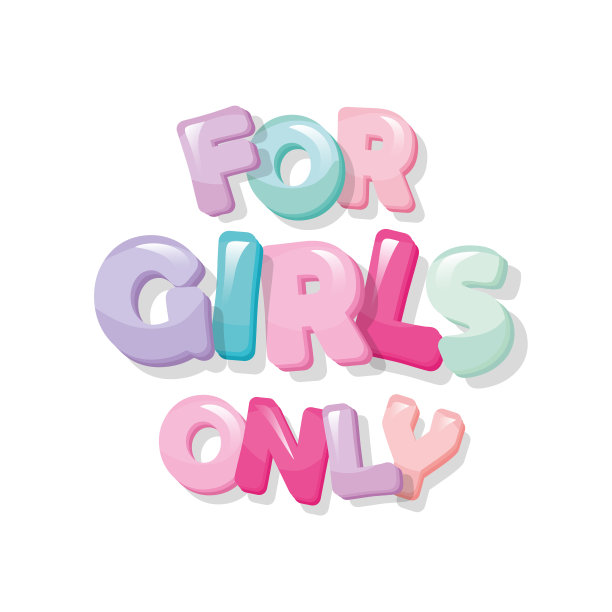 仅供女孩。亮粉的卡通字母。可爱的贴纸。图片下载