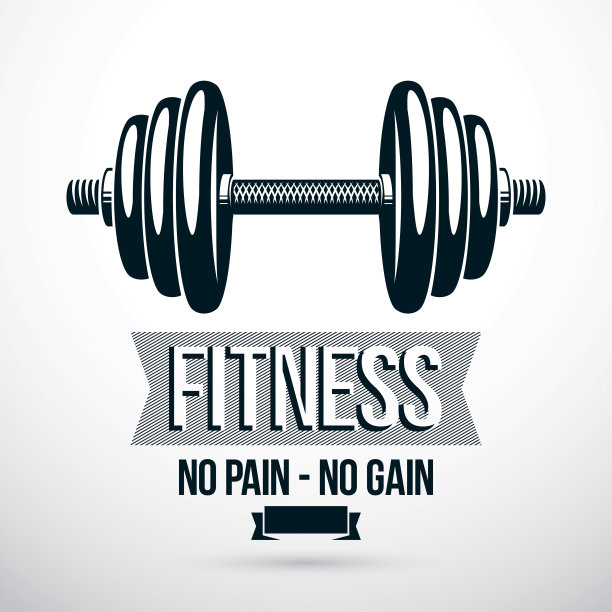 举重俱乐部向量概念徽章组成使用哑铃与重量盘。图片下载
