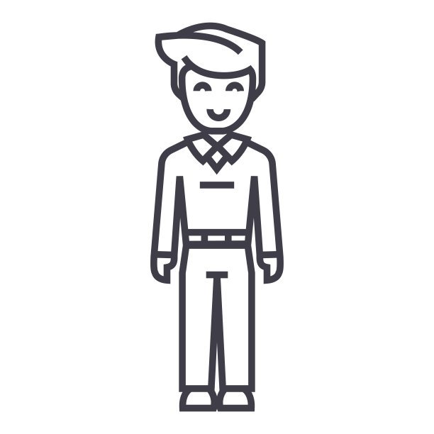 年轻人站着，学生矢量线图标，标志，背景插图，可编辑的笔画图片下载