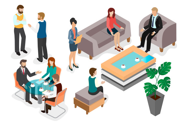 在大厅的商务会议上与员工交谈图片下载