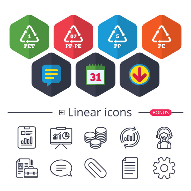 PET, PP-pe和PP.聚对苯二甲酸乙二醇酯。图片下载