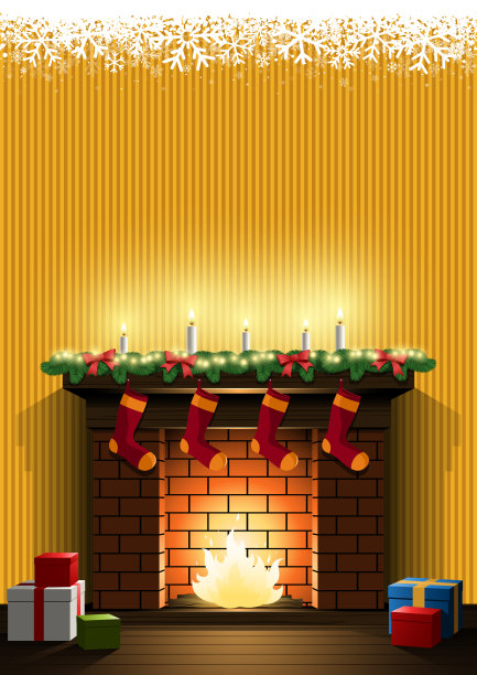 圣诞贺卡与壁炉的深金色图片下载