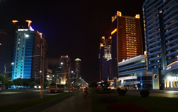 平壤，夜晚的未来街图片下载