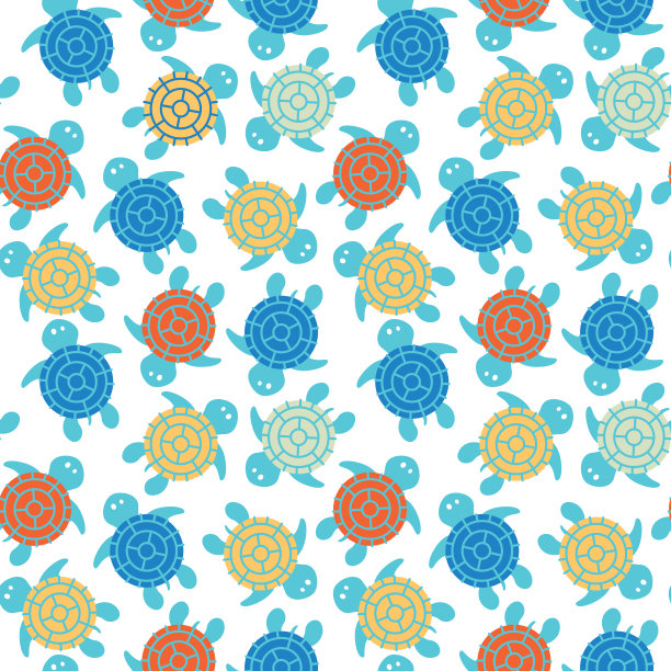卡通矢量彩色乌龟无缝图案图片下载