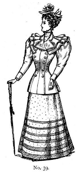 19世纪的女士们用帽子和阳伞把连衣裙和夹克装扮成时尚板;维多利亚时代的服装和最新时装1893年图片下载