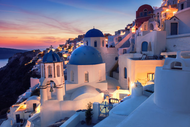 伊亚村，圣托里尼岛，希腊日落图片下载