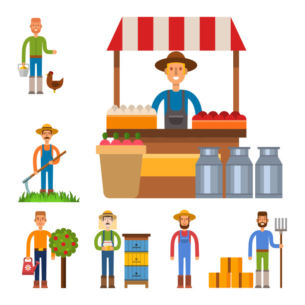 农民性格man农业人职业农村园丁工人人民矢量插图图片下载