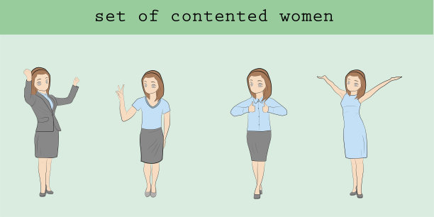 一组小人物满足于摆出各种姿势的女人。手绘卡通矢量插图的商业设计和信息图表。图片下载