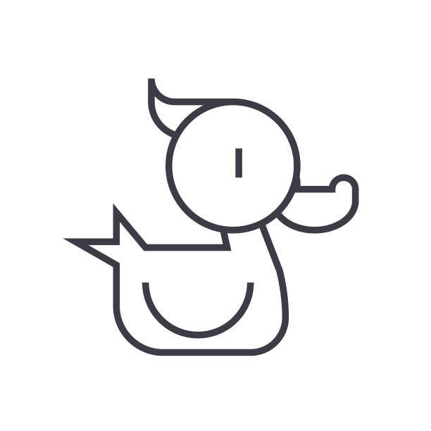 鸭子玩具矢量线图标，标志，背景上的插图，可编辑的笔触图片下载